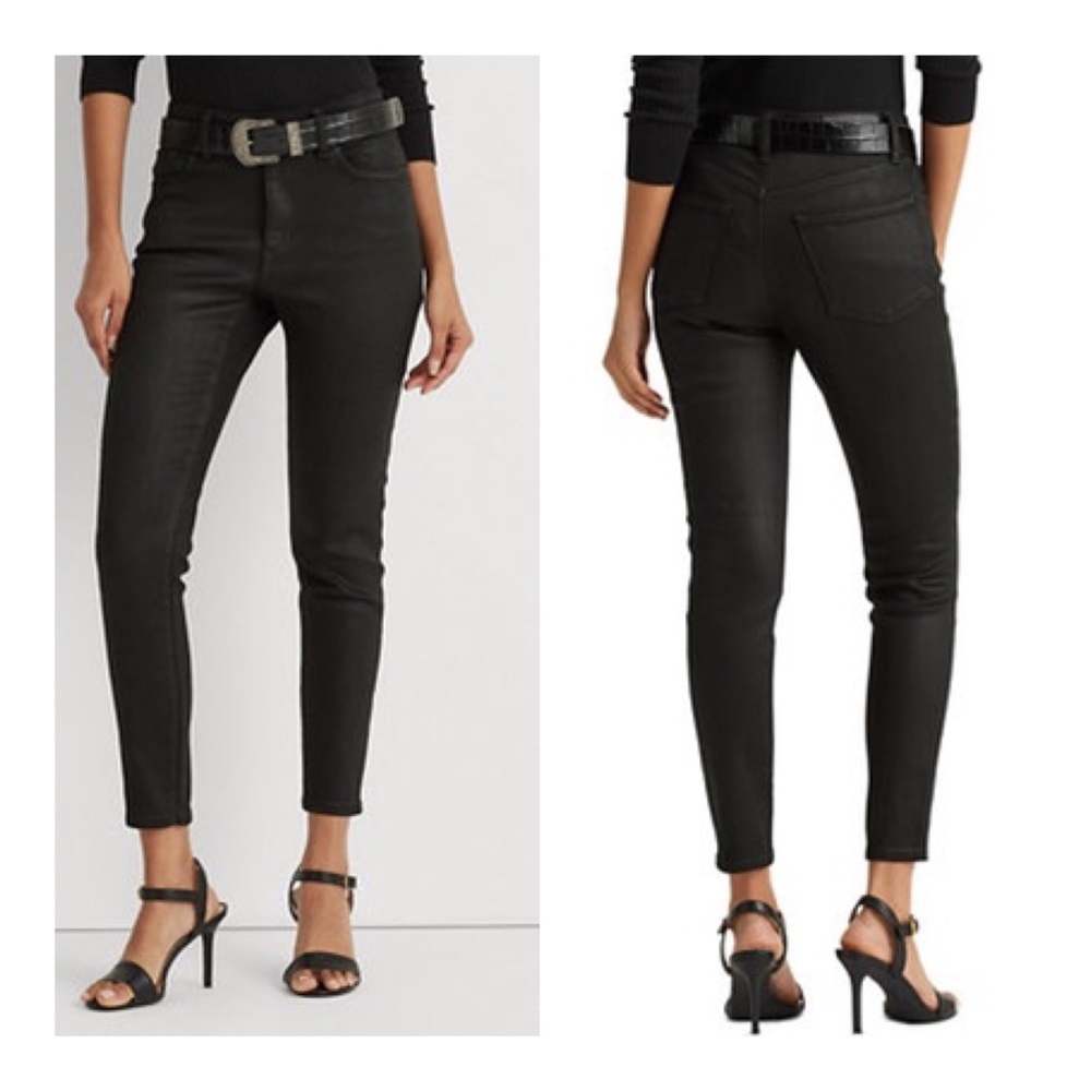 Lauren Ralph Lauren Hi Rise Black Super Stretch Coated Skinny Jeans Sz 0,30 NWT